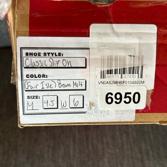 NEW Vans Womens Classic Slip On Fair Isle Brown White Low Print Sneaker Shoes 6 - Picture 4 of 11